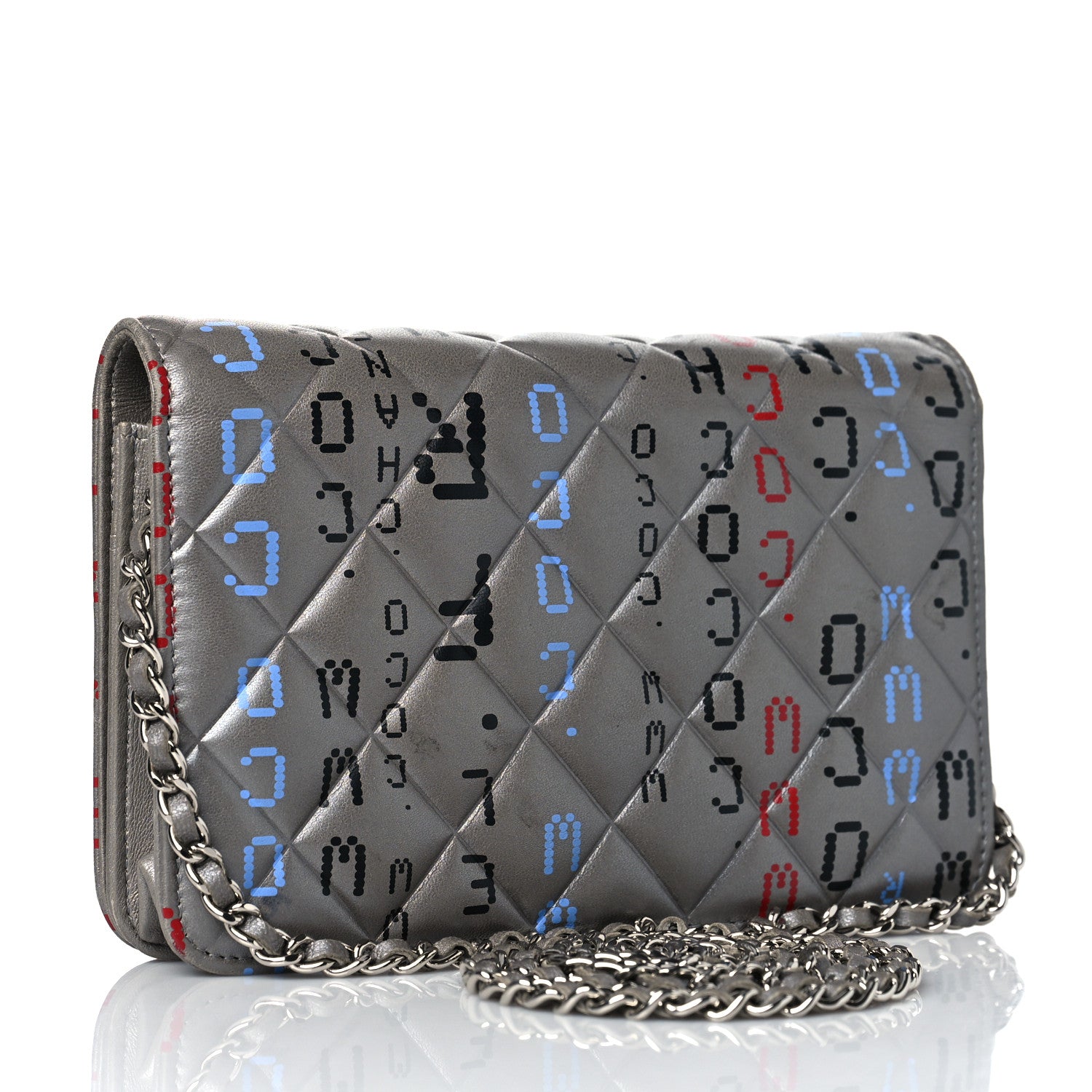 Chanel Metallic Lambskin Quilted Data Center Wallet On Chain WOC Silver 3 of 11