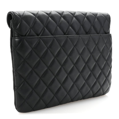 Chanel Calfskin Quilted Front Logo Enchained Clutch Black 3 of 8