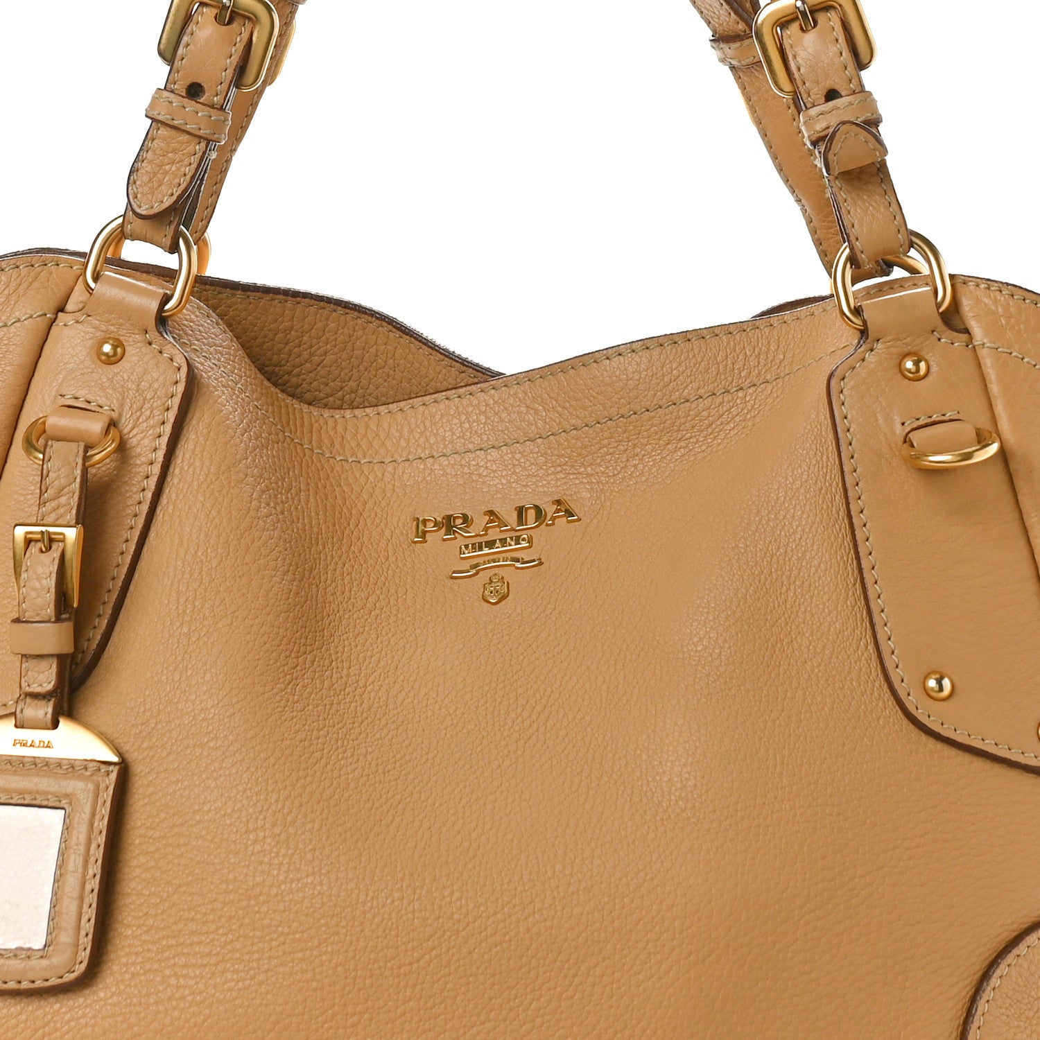 Prada Vitello Daino Studded Hobo Sabbia 7 of 15
