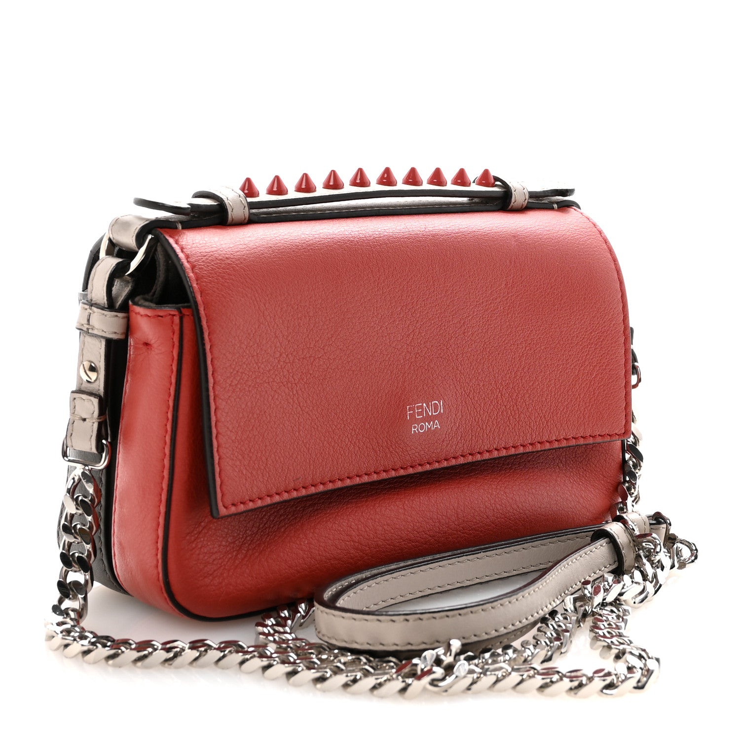 Fendi Vitello Dolce Monster Eyes Studded Micro Double Baguette Carbone White Multicolor 3 of 9