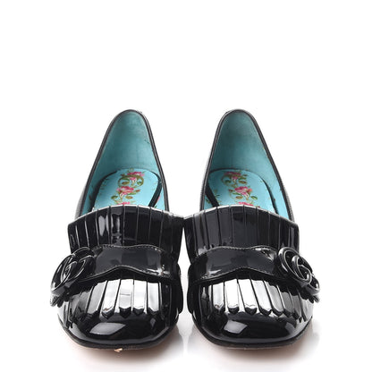 Gucci Vernice GG Marmont Fringe Loafer Pumps 36.5 Black 2 of 12