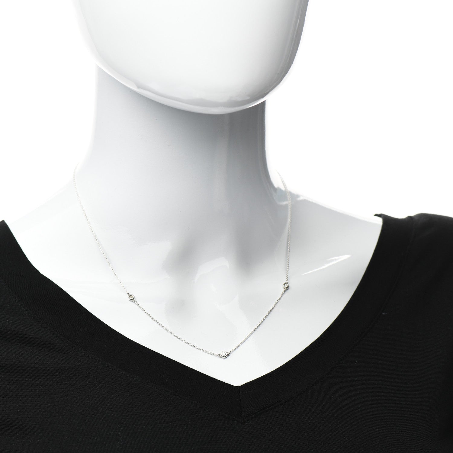 Tiffany Sterling Silver Diamond .09ctw Elsa Peretti Diamonds by the Yard Three Station Necklace 2 of 7