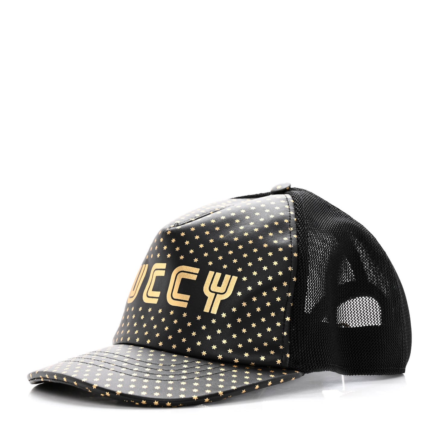 X SEGA Calfskin GUCCY Stars Baseball Hat XXL Black Gold