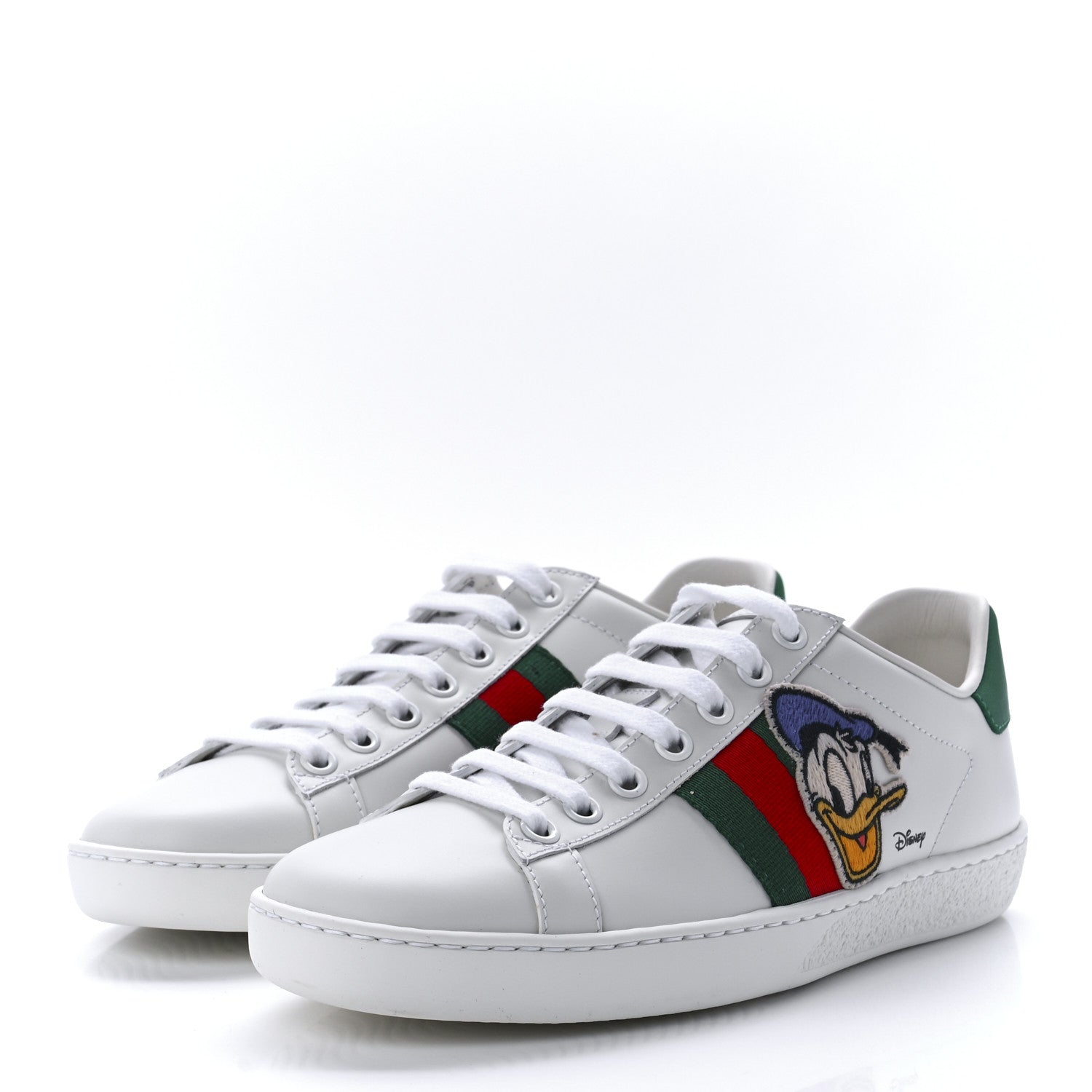 Gucci X DISNEY Calfskin Miro Soft Web Donald Duck Womens Ace Sneakers 35 White New Shamarock 3 of 9