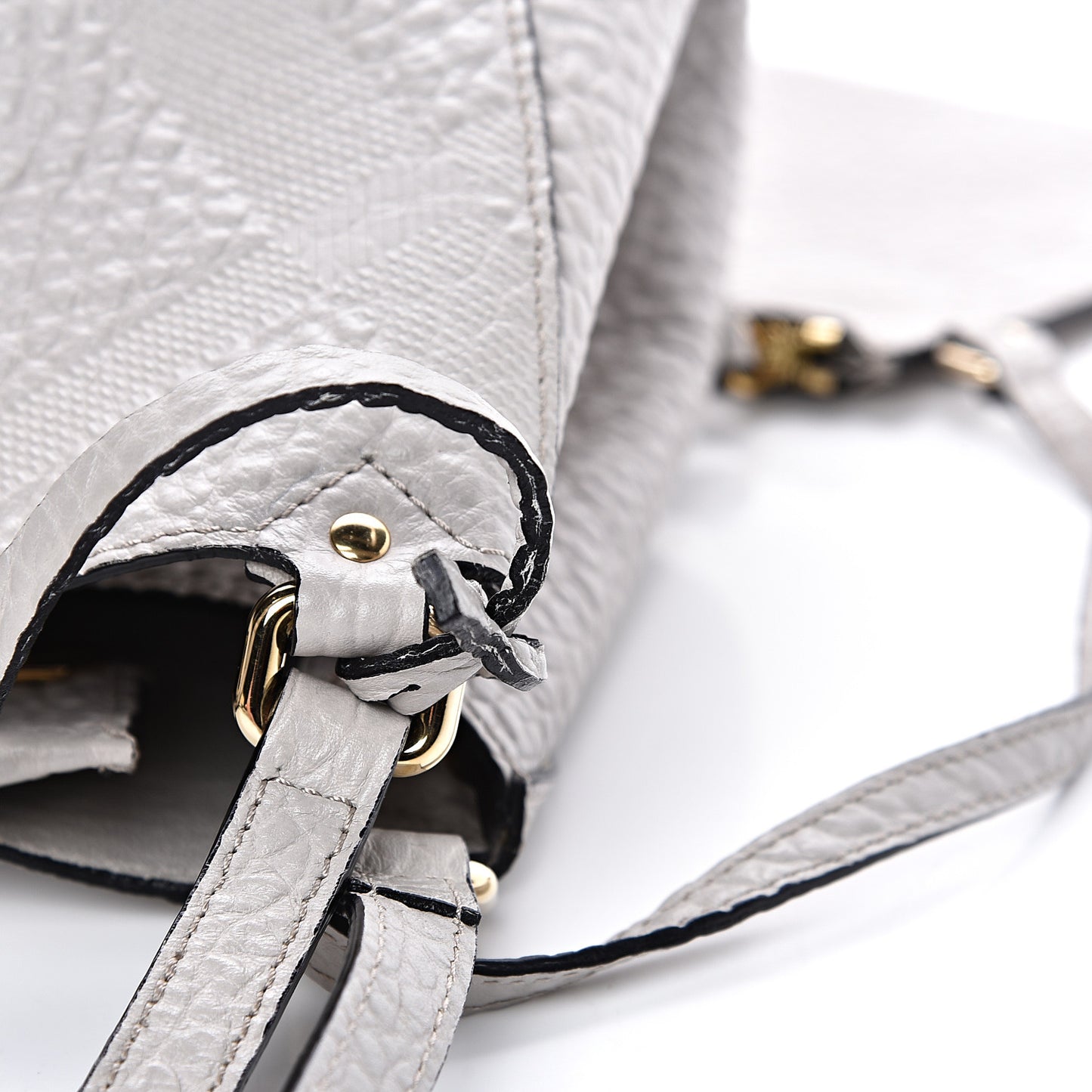 Signature Grain Calfskin Check Embossed Small Canterbury Tote Stone White