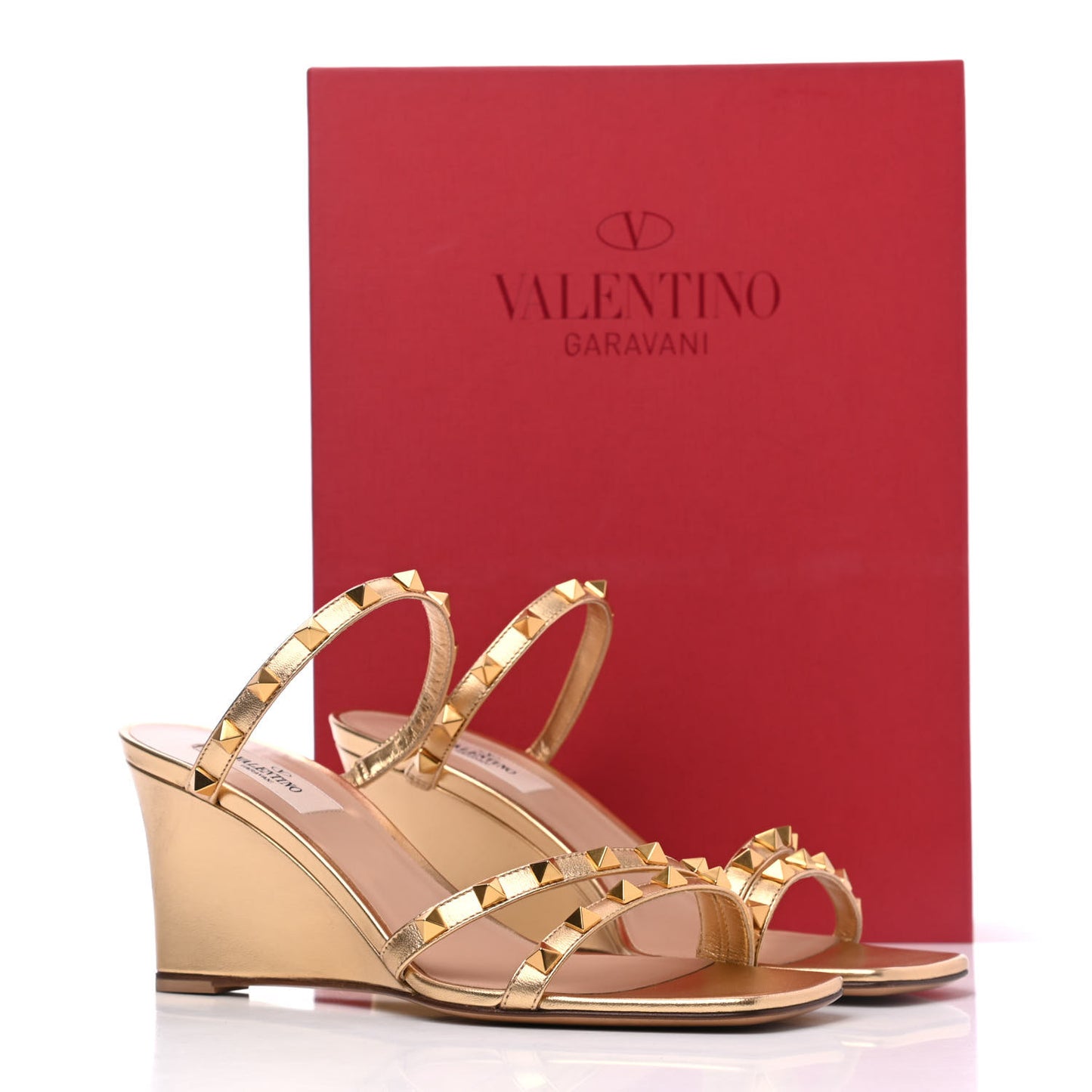 Metallic Nappa Rockstud Wedge Slide Sandals 39 Antique Brass