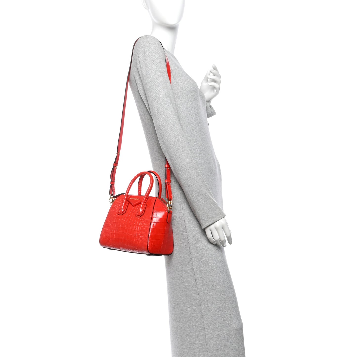 Calfskin Crocodile Embossed Mini Antigona Red
