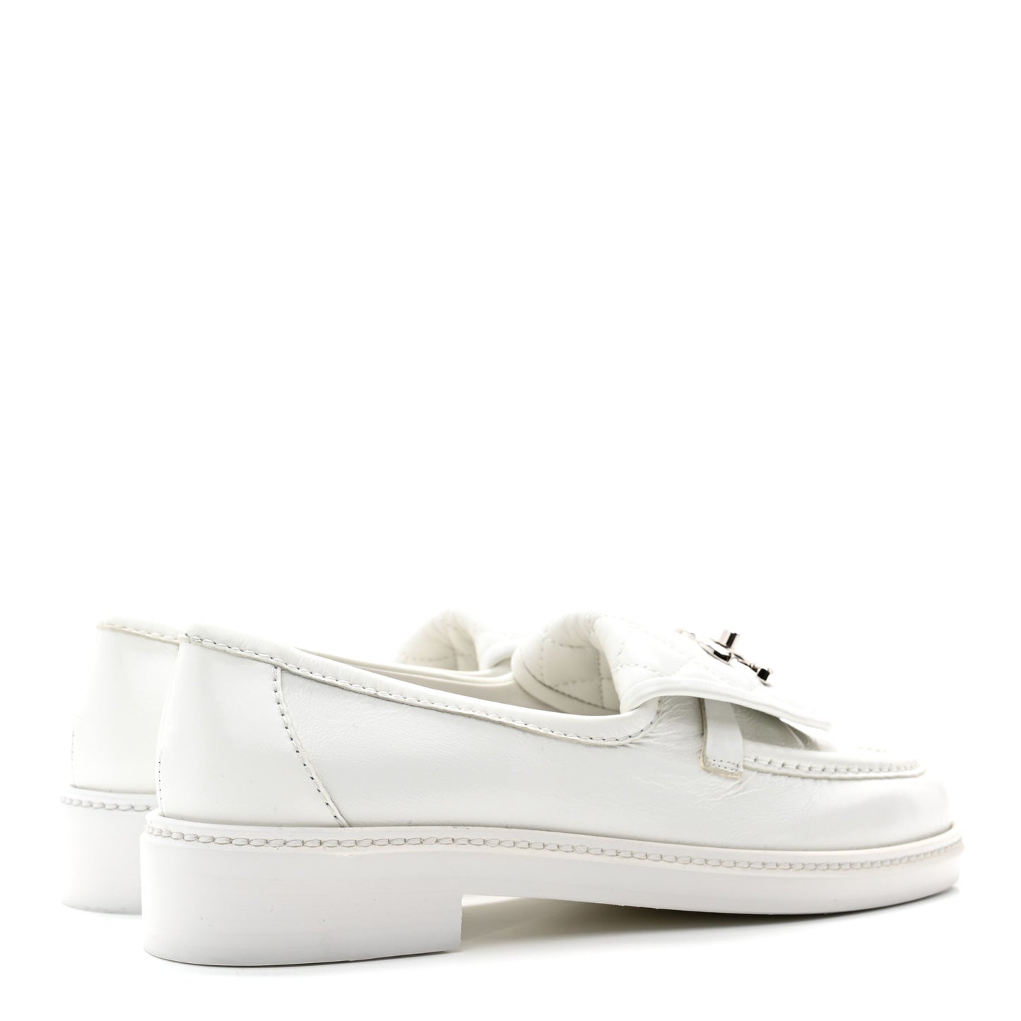 Shiny Lambskin Quilted CC Turnlock Loafers 37 White