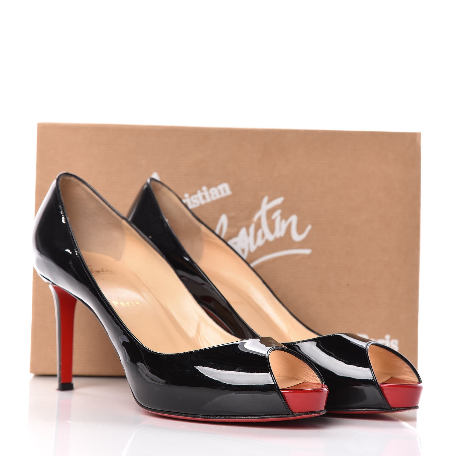 Christian Louboutin Patent No Matter 85 Pumps 40 Black Red 11 of 11