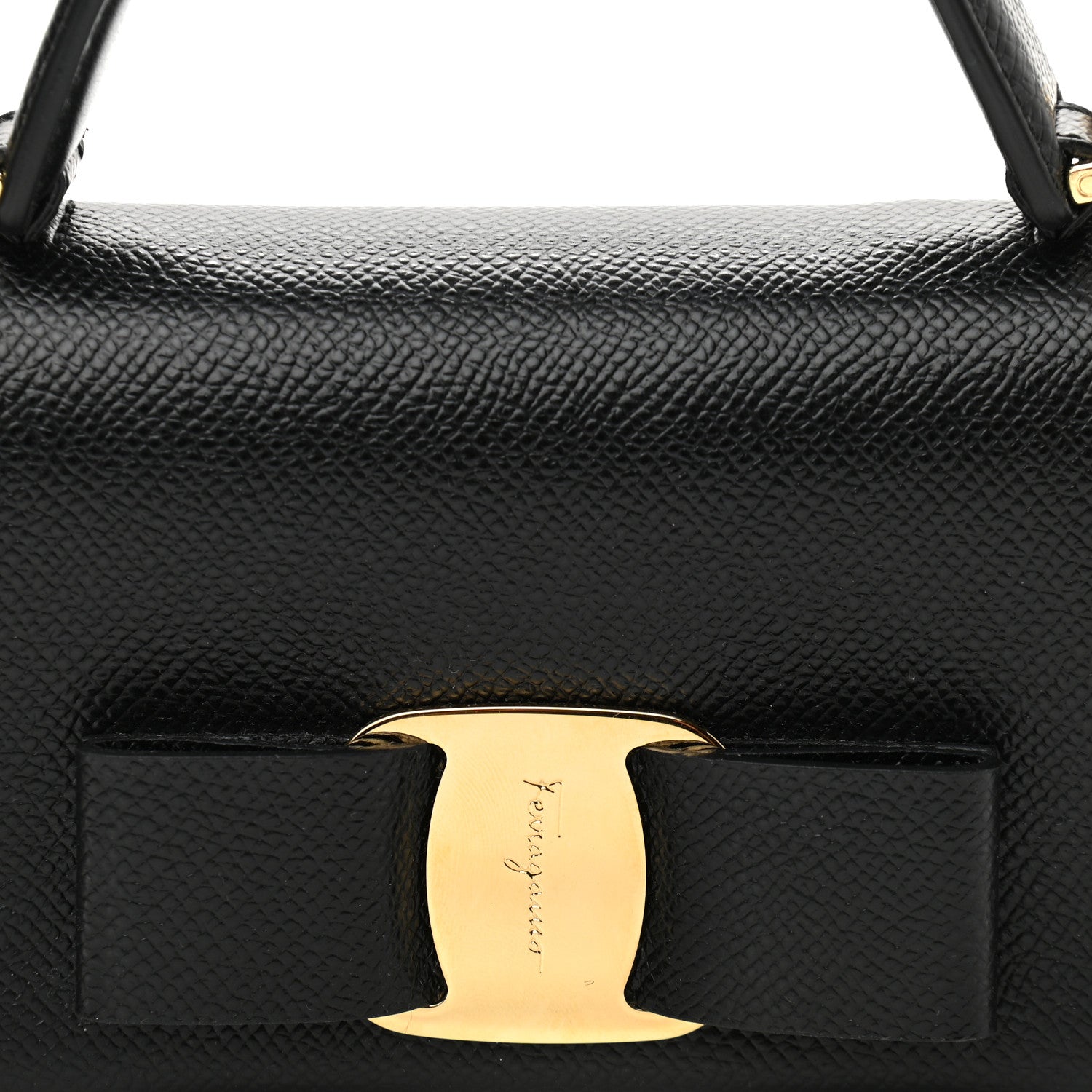 Salvatore Ferragamo Hammered Calfskin Mini Vera Bow Handle Bag Black 7 of 9
