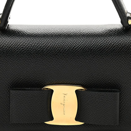 Salvatore Ferragamo Hammered Calfskin Mini Vera Bow Handle Bag Black 7 of 9