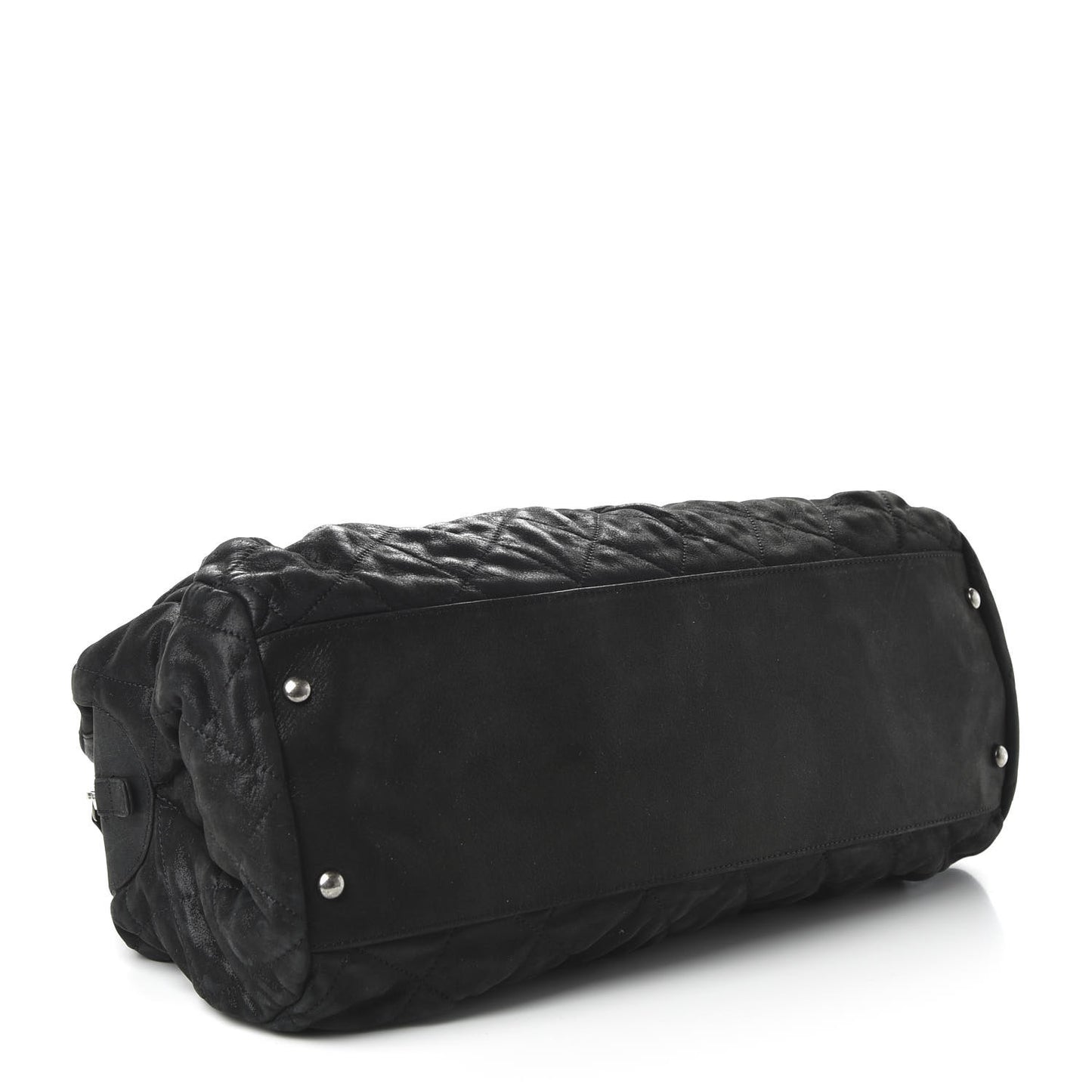 Iridescent Calfskin Chic Quilt Bowling Bag Black
