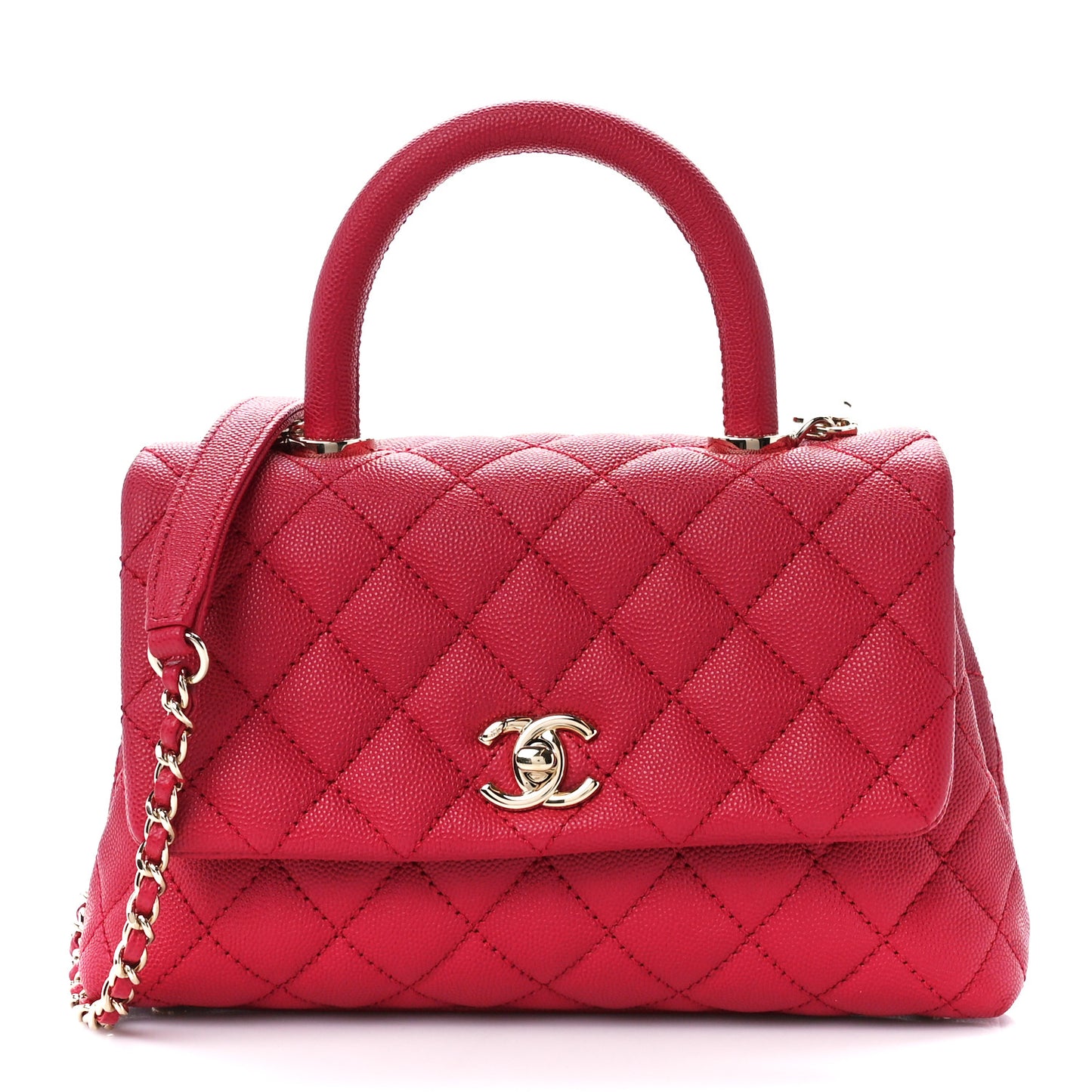 Caviar Quilted Mini Coco Handle Flap Dark Pink
