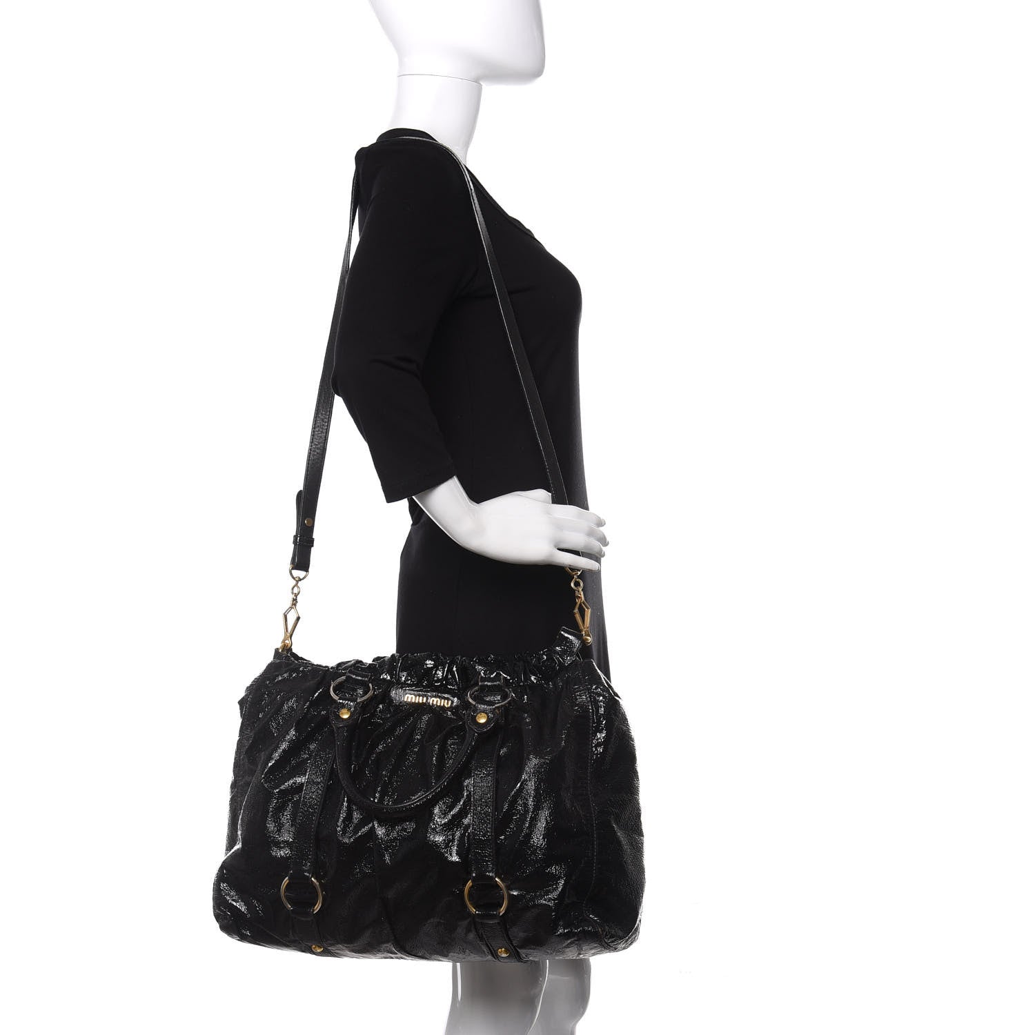 Miu Miu Vernice Gathered Tote Black 2 of 12