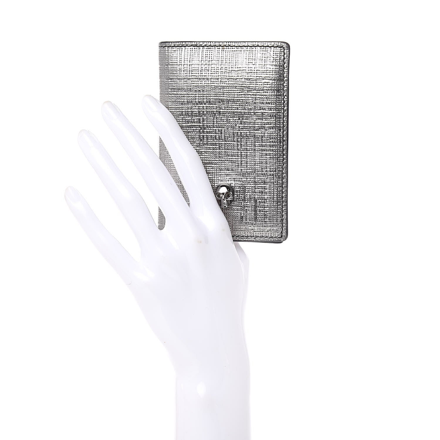 Alexander McQueen Metallic Textured Calfskin Skull Bi Fold Card Holder Silver 2 of 9