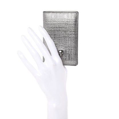 Alexander McQueen Metallic Textured Calfskin Skull Bi Fold Card Holder Silver 2 of 9