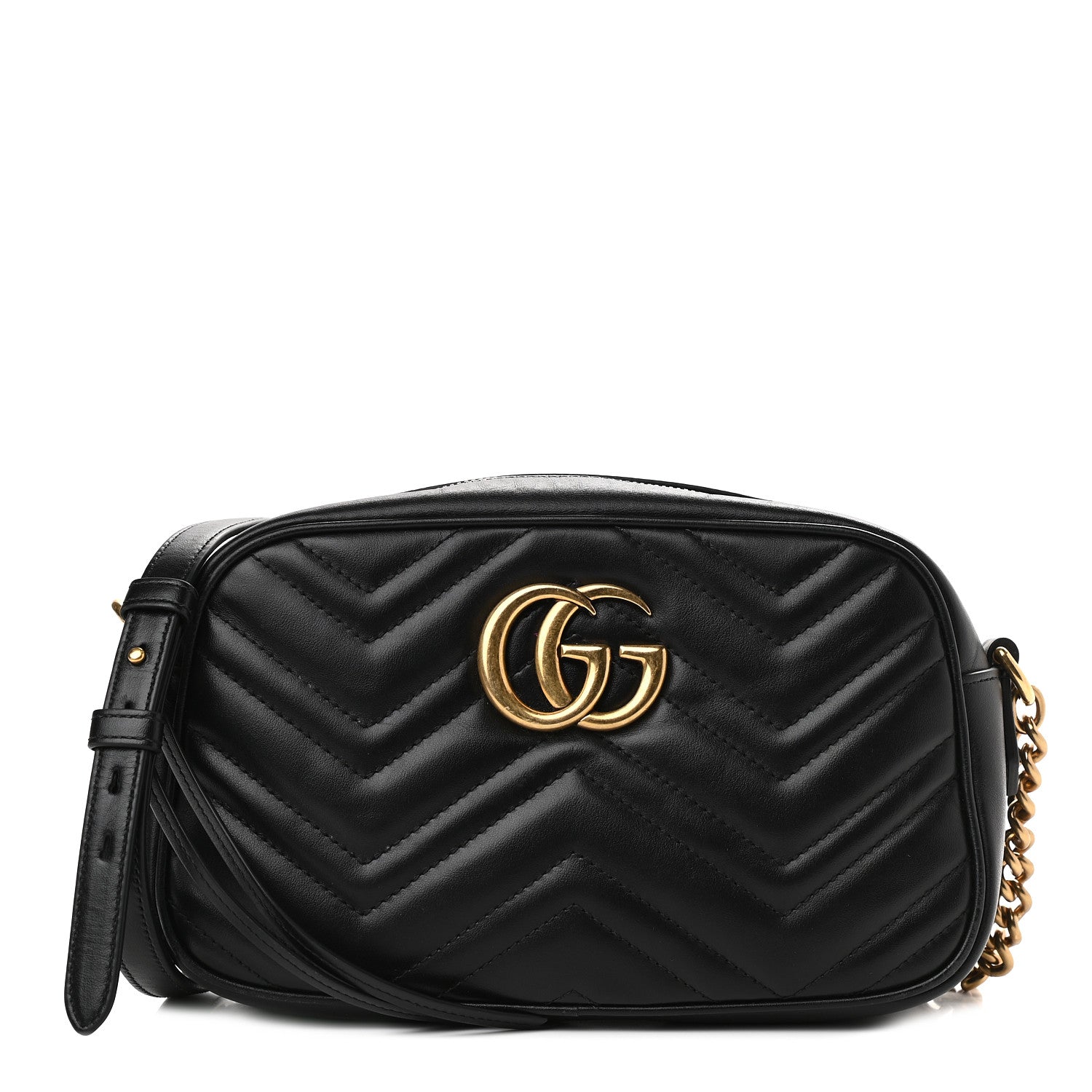 Gucci Calfskin Matelasse Small GG Marmont Chain Shoulder Bag Black 1 of 11