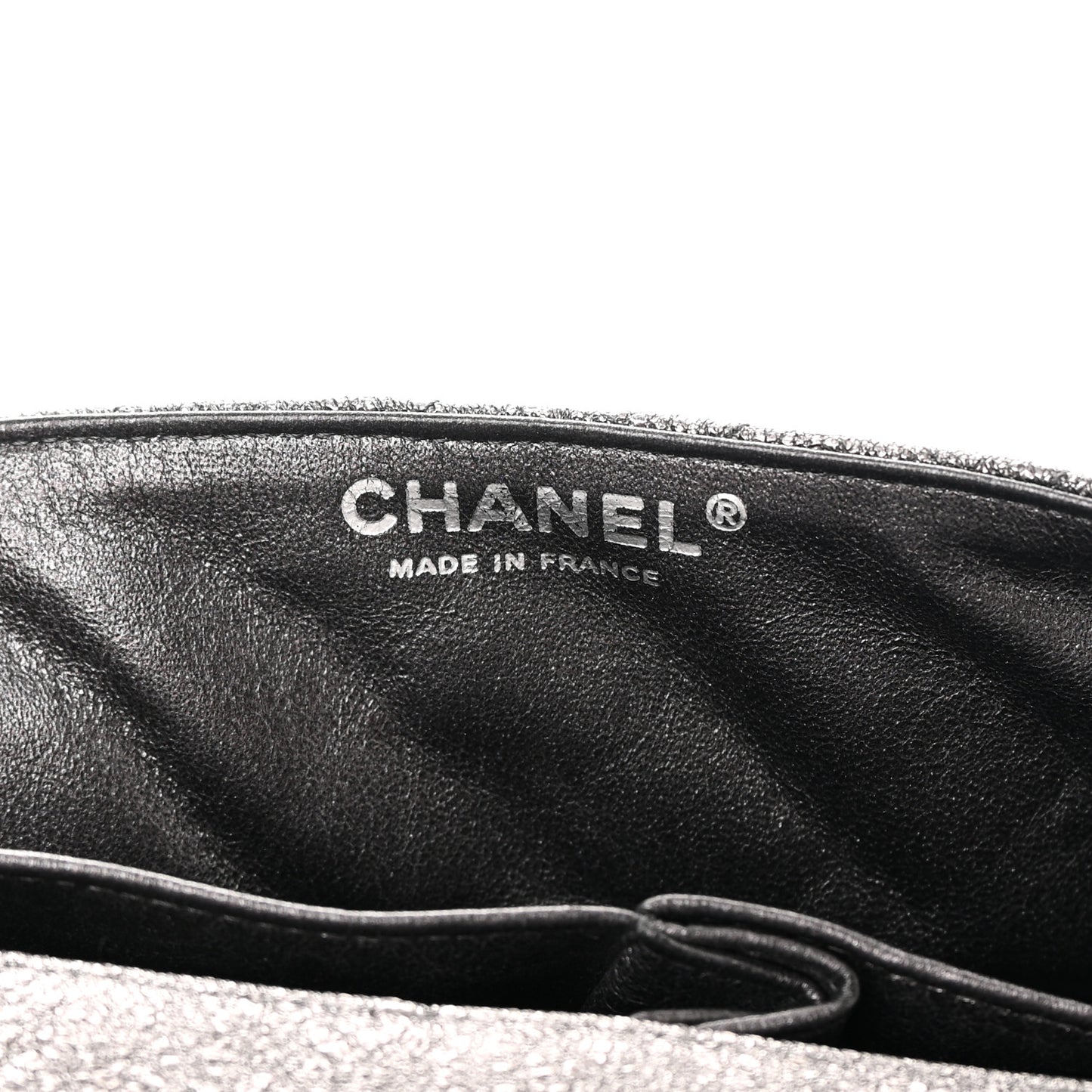 Metallic Crackled Calfskin Quilted East West Flap Dark Silver