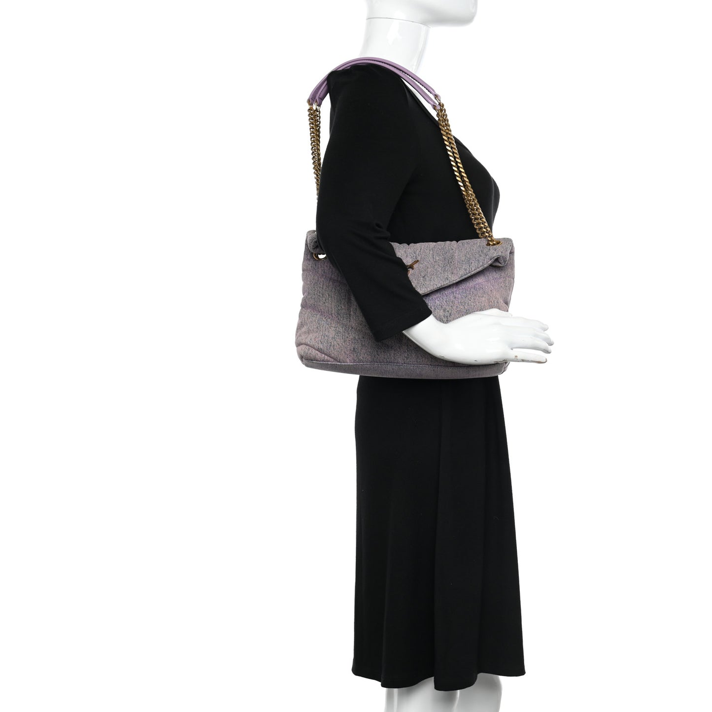 Denim Quilted Small Loulou Puffer Monogram Chain Satchel Bleached Lilac