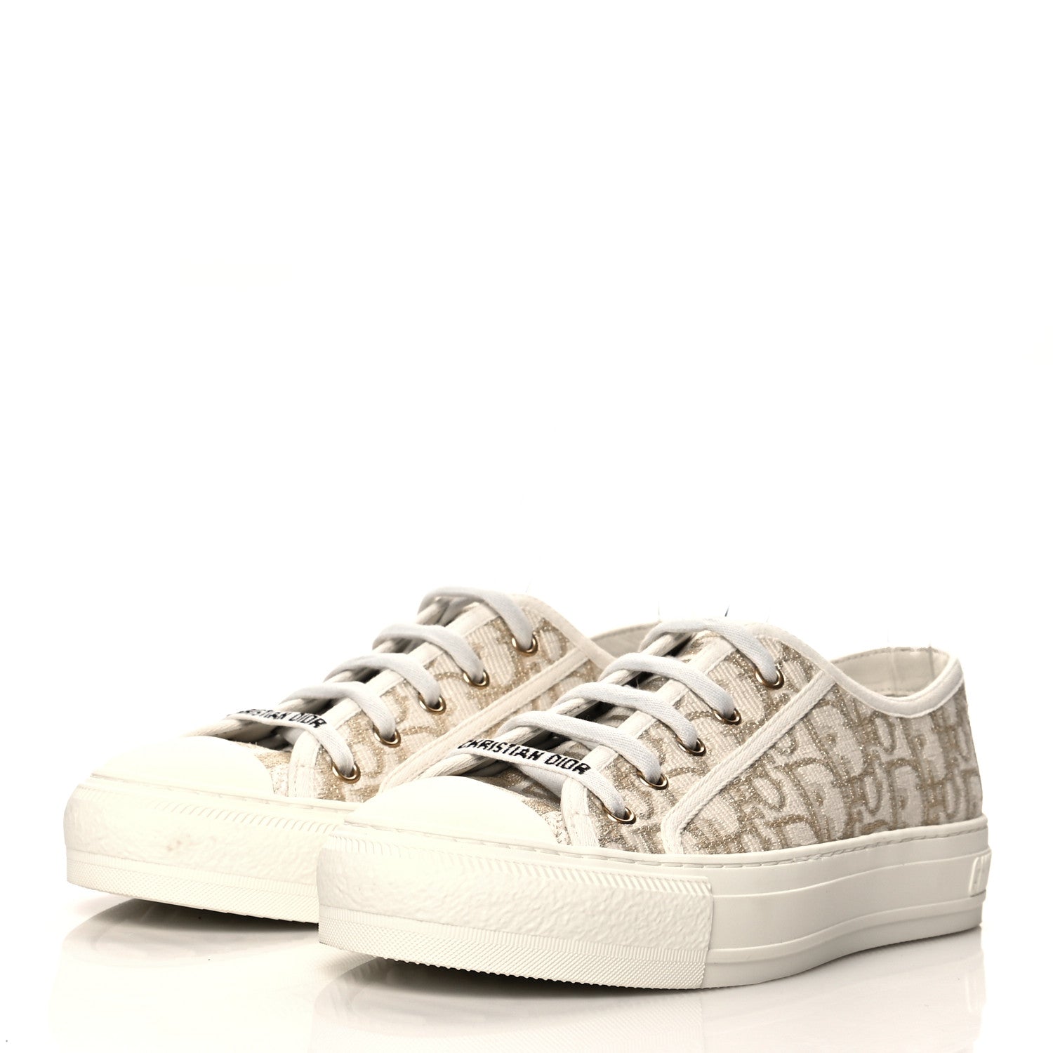 Christian Dior Canvas Oblique Walk'N'Dior Low Top Sneakers 38 Gold 3 of 8