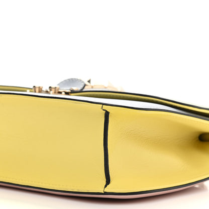 Valentino Garavani Vitello Watercolor Medium Glam Lock Rockstud Flap Rose Green Yellow Sky 9 of 11