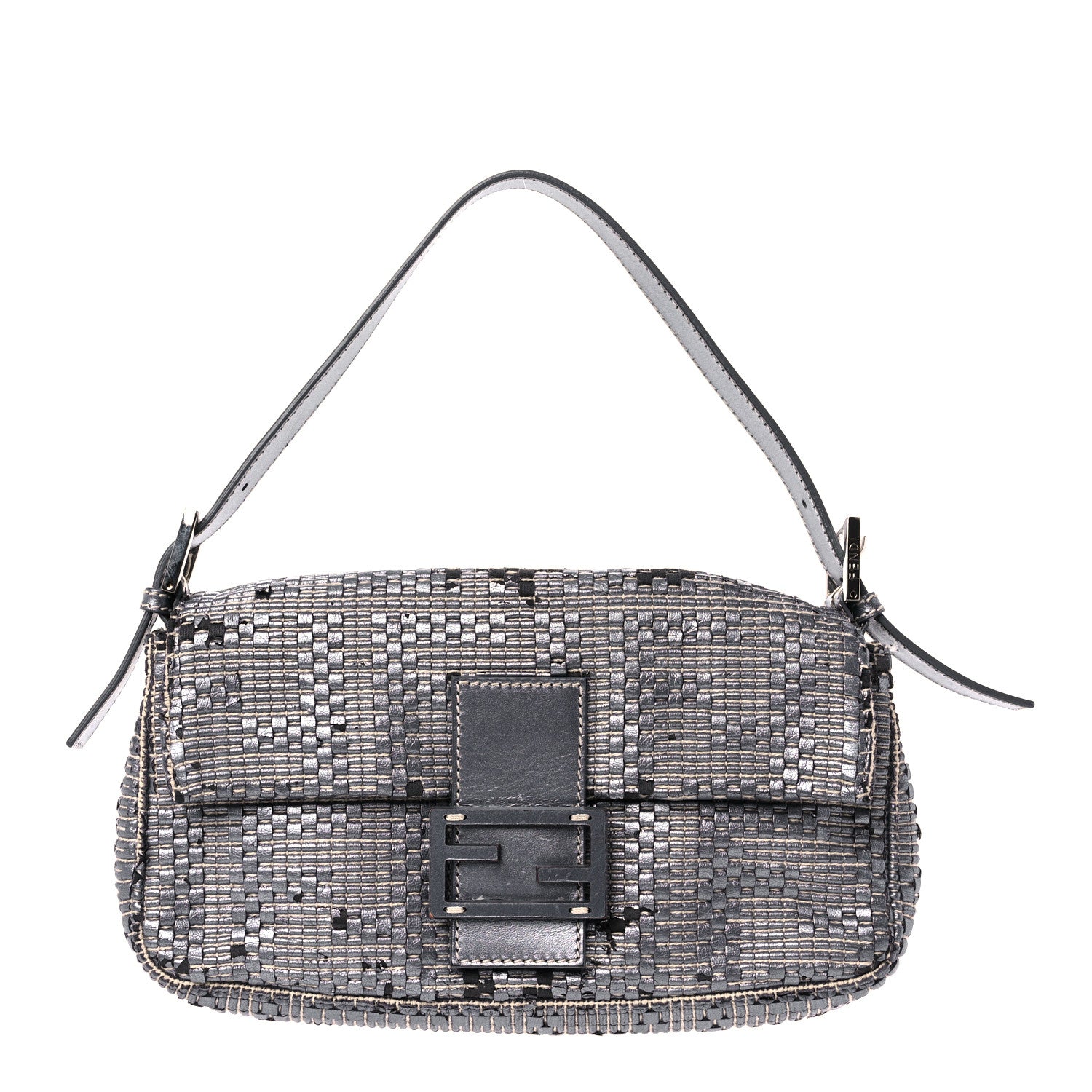 Fendi Metallic Lambskin Woven Baguette Grey 1 of 14