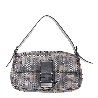 Fendi Metallic Lambskin Woven Baguette Grey 1 of 14