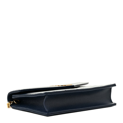 Saint Laurent Grain De Poudre Matelasse Chevron Monogram Envelope Chain Wallet Navy 4 of 15