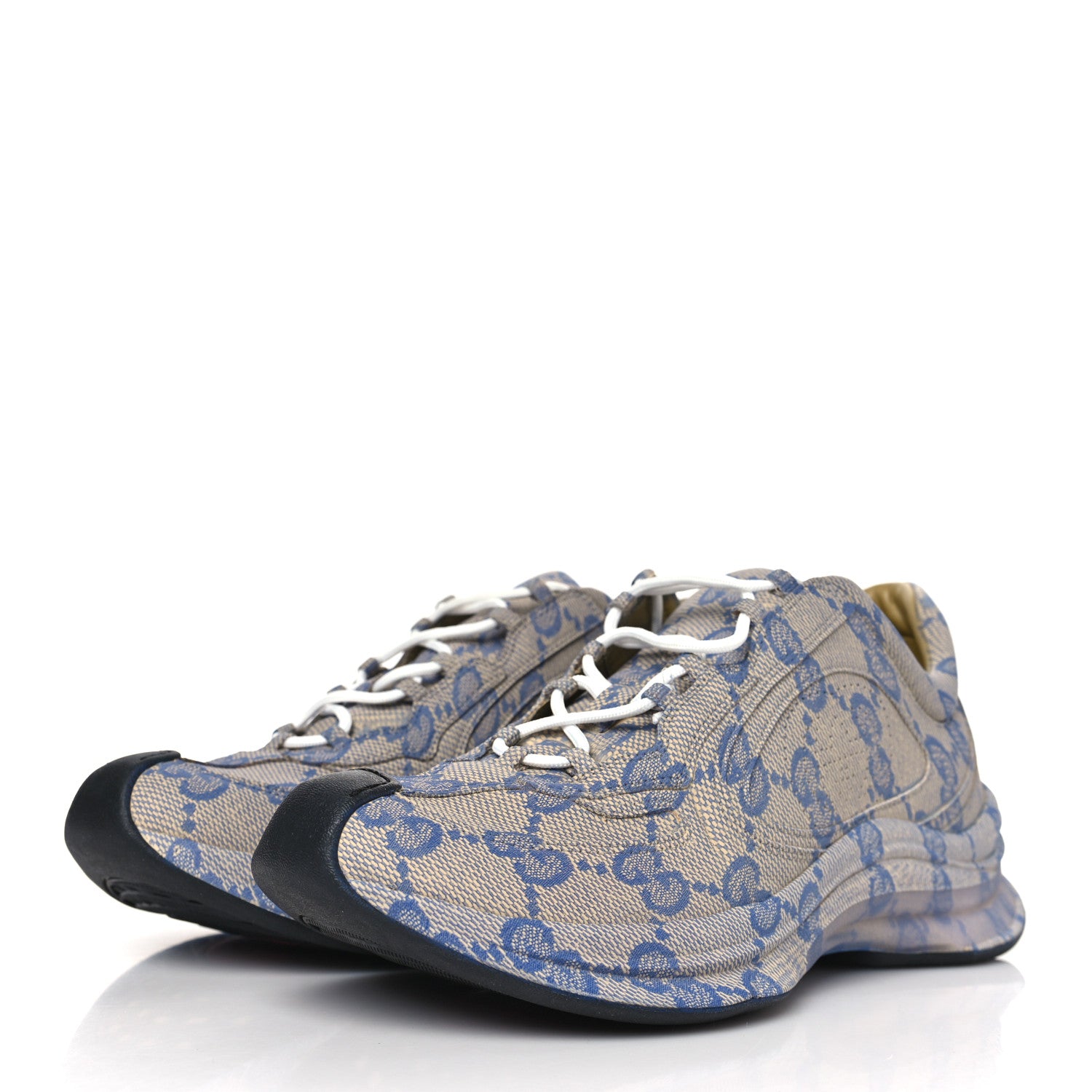 Gucci Ultralight Plume Calfskin Monogram Printed Mens Gucci Run Sneakers 9.5 Beige Blue 3 of 7