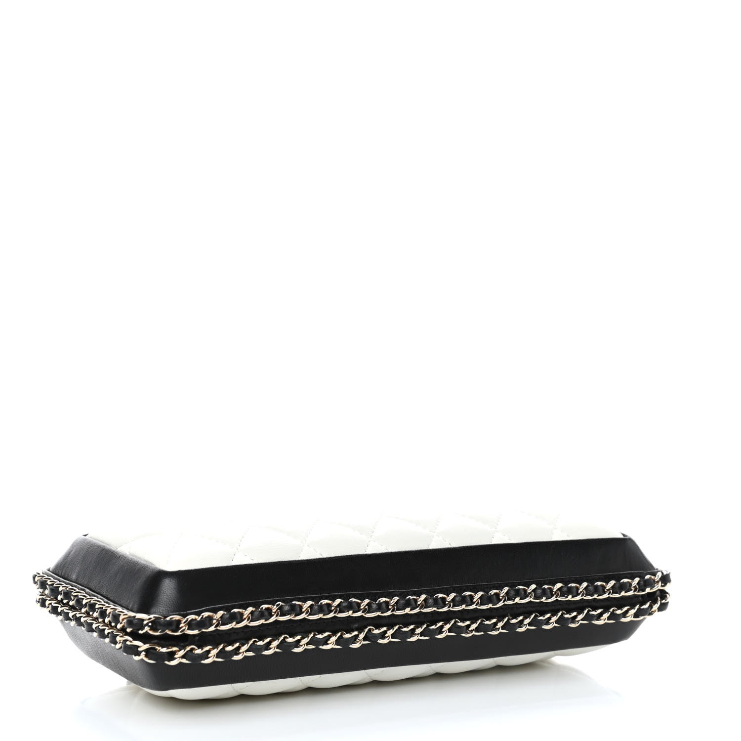 Chanel Lambskin Quilted Chain Around Clutch White Black 3 of 4