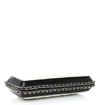 Chanel Lambskin Quilted Chain Around Clutch White Black 3 of 4