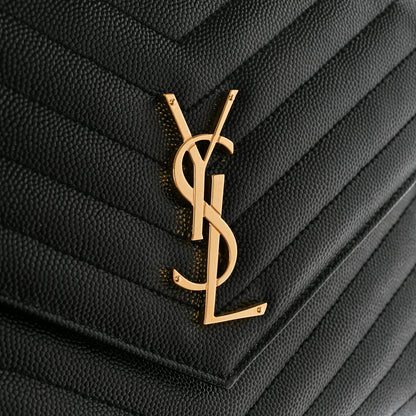 Saint Laurent Grain De Poudre Matelasse Chevron Monogram Envelope Clutch Black 8 of 10