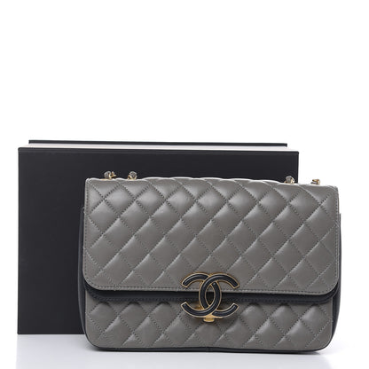 Chanel Lambskin Quilted Large CC Chic Flap Grey Dark Navy 15 of 15