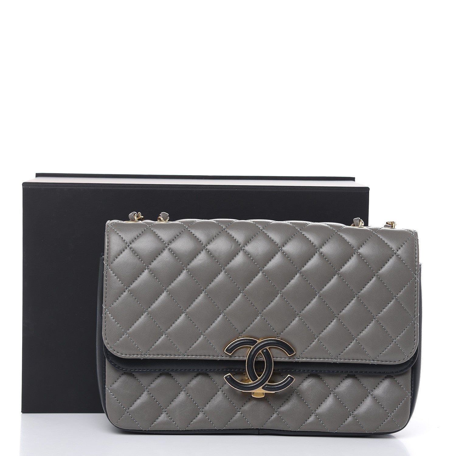 Chanel Lambskin Quilted Large CC Chic Flap Grey Dark Navy 15 of 15