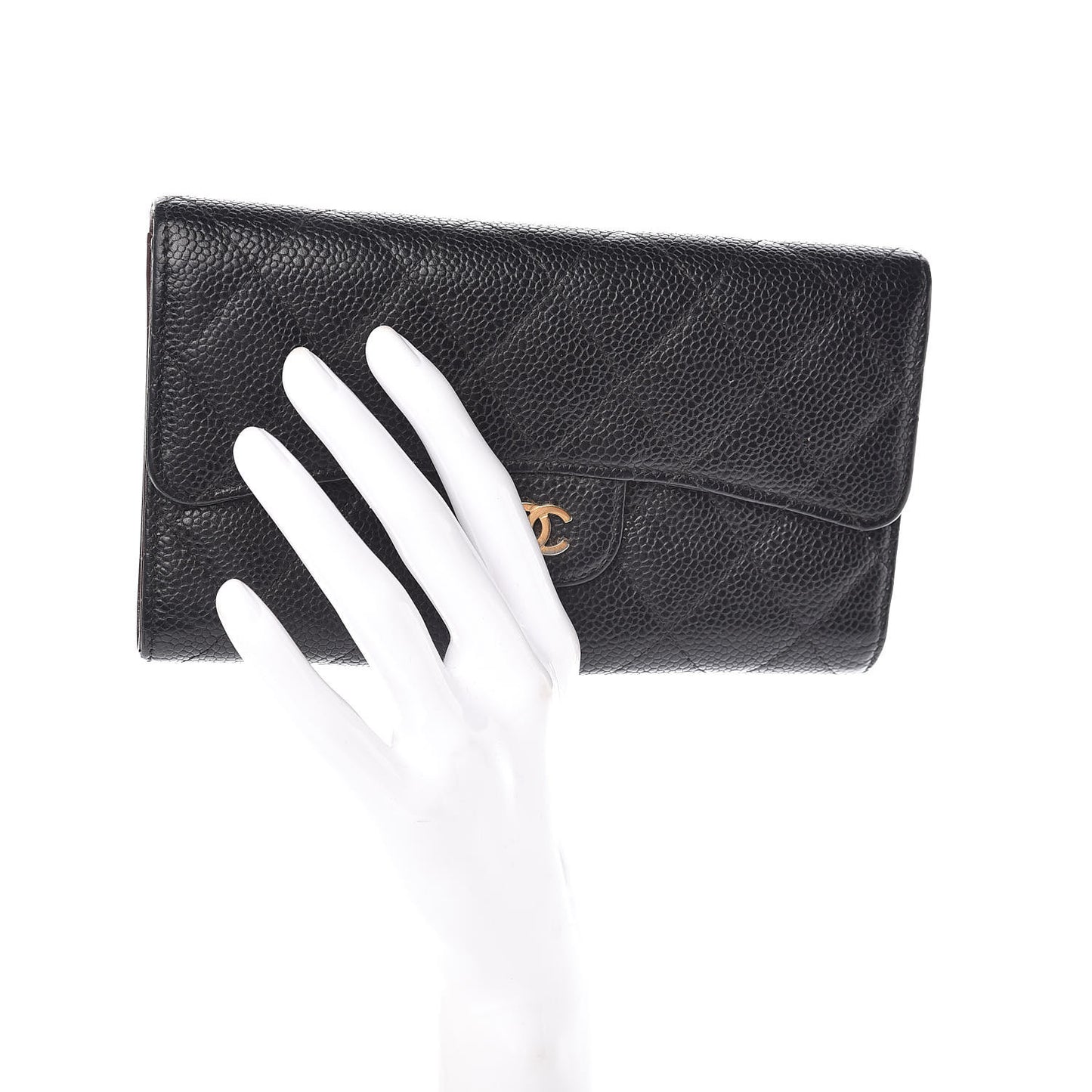 Caviar Quilted Long Flap Wallet Black