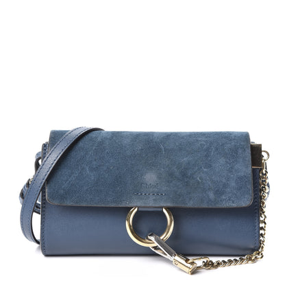 Chloe Suede Calfskin Mini Faye Shoulder Bag Majolica Blue 1 of 10
