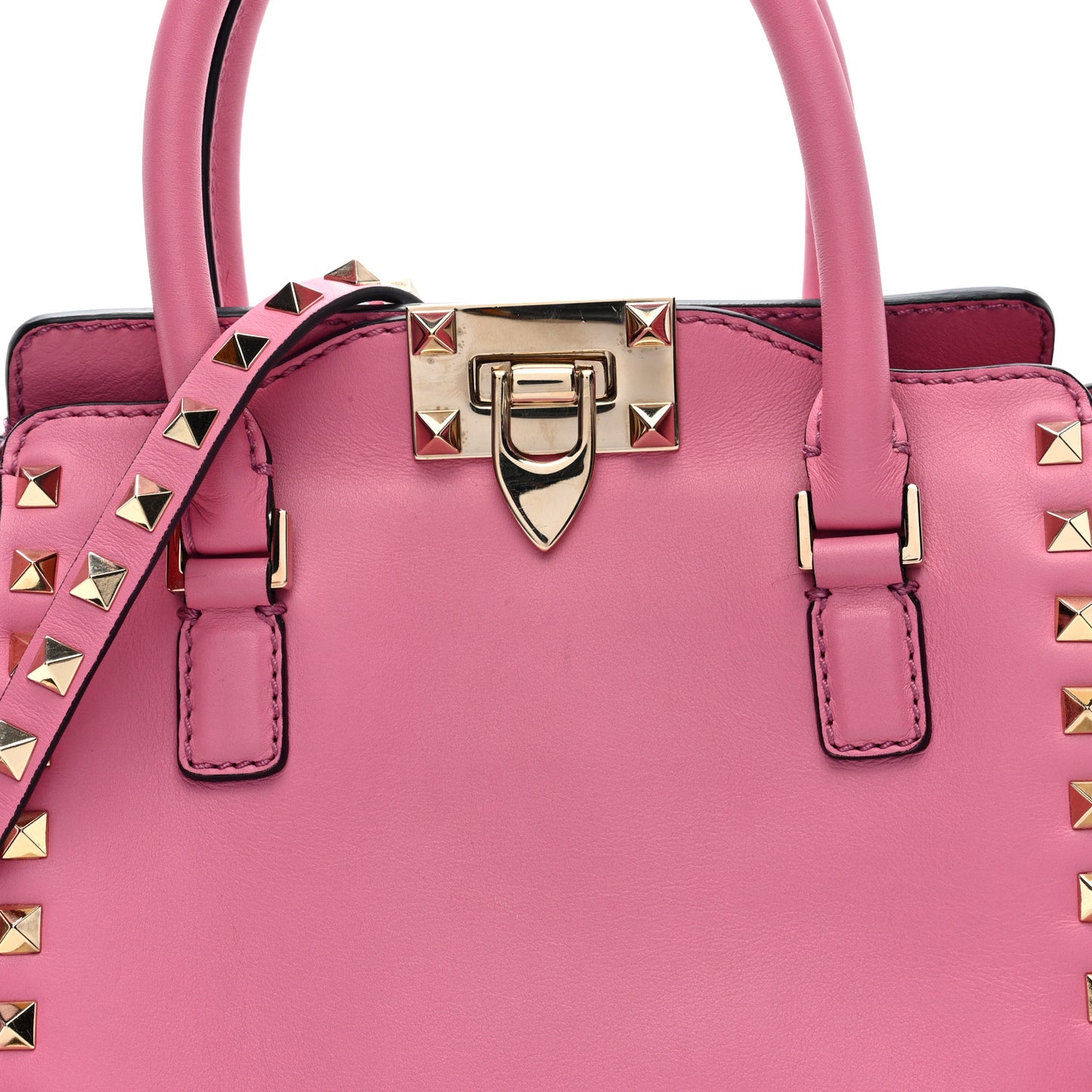 Vitello Mini Rockstud Double Handle Tote Peony