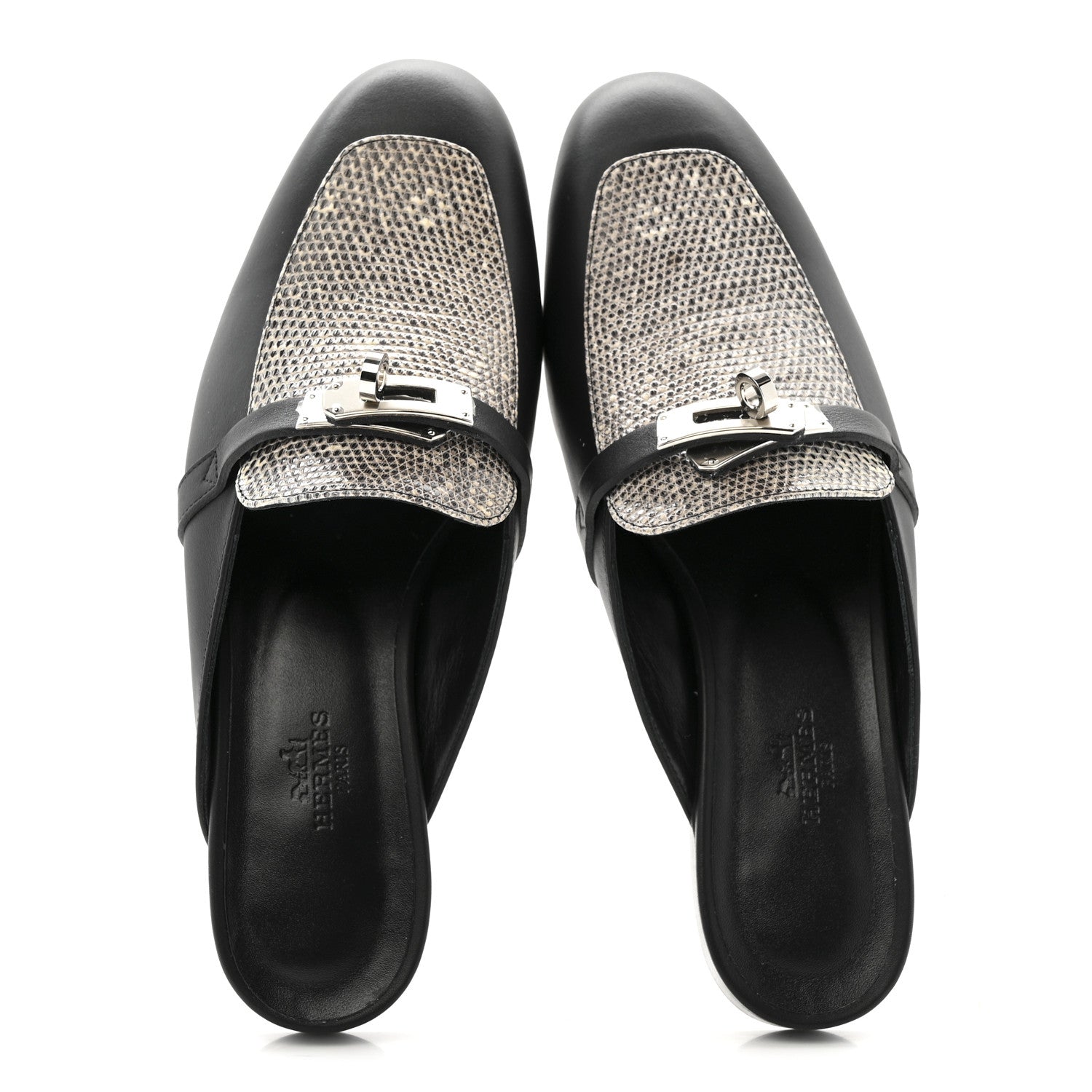 Hermes Lizard Calfskin Oz Mules 37 Ombre Black 2 of 10