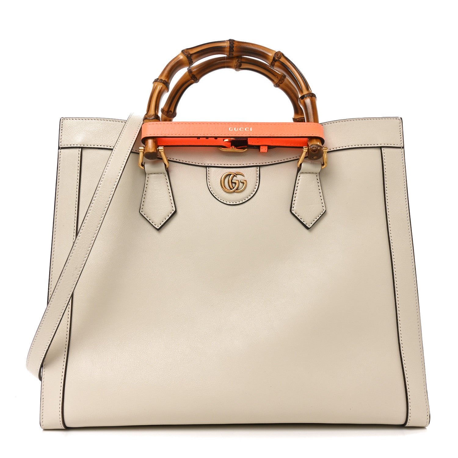 Gucci Wonka Grain Calfskin Medium Diana Tote Bag Mystic White Orange Fluo 2 of 19