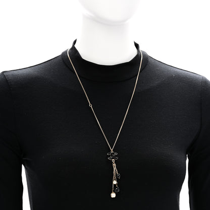 Chanel Enamel Bead Pearl CC Drop Necklace Black Gold 2 of 5