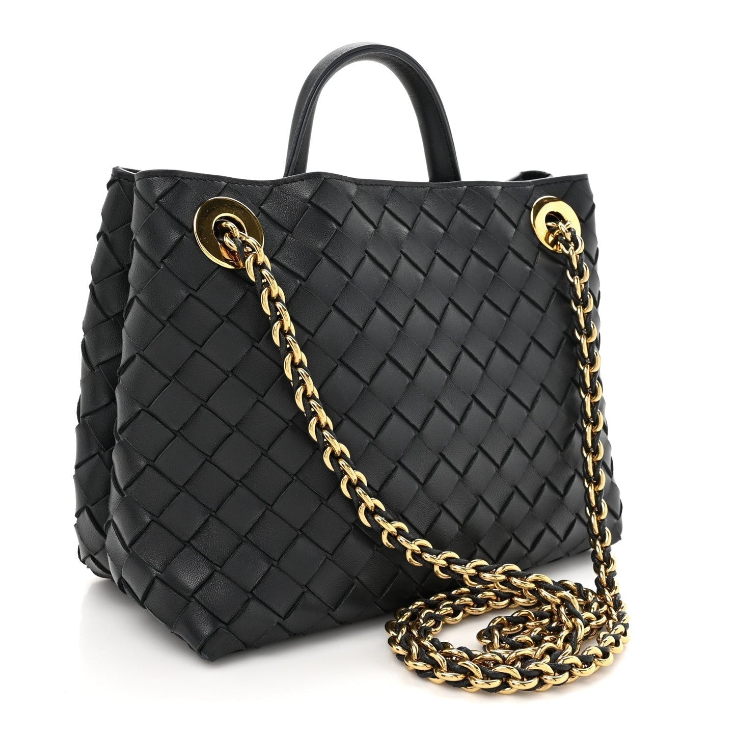 Nappa Intrecciato Small Andiamo With Chain Shoulder Bag Deep Blue