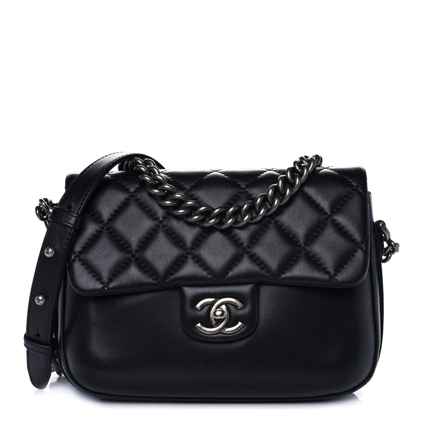Calfskin Quilted Medium Rock My Shoulder Flap Black