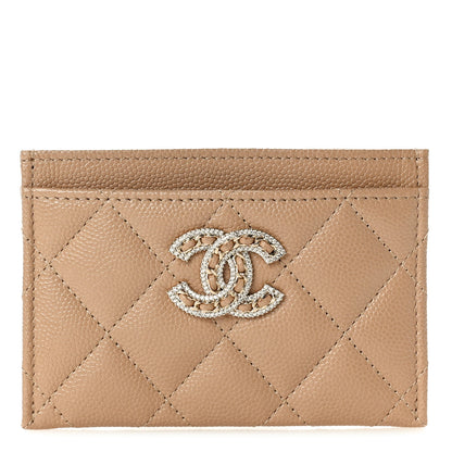 Chanel Caviar Quilted Crystal Card Holder Beige 1 of 9