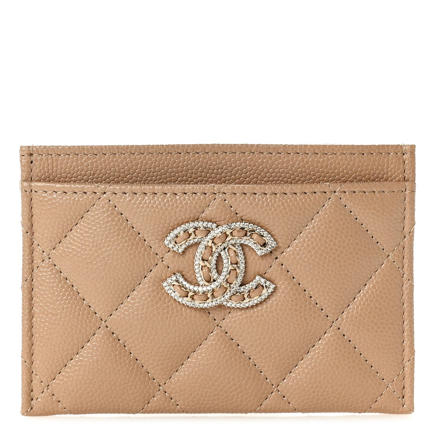 Chanel Caviar Quilted Crystal Card Holder Beige 1 of 9