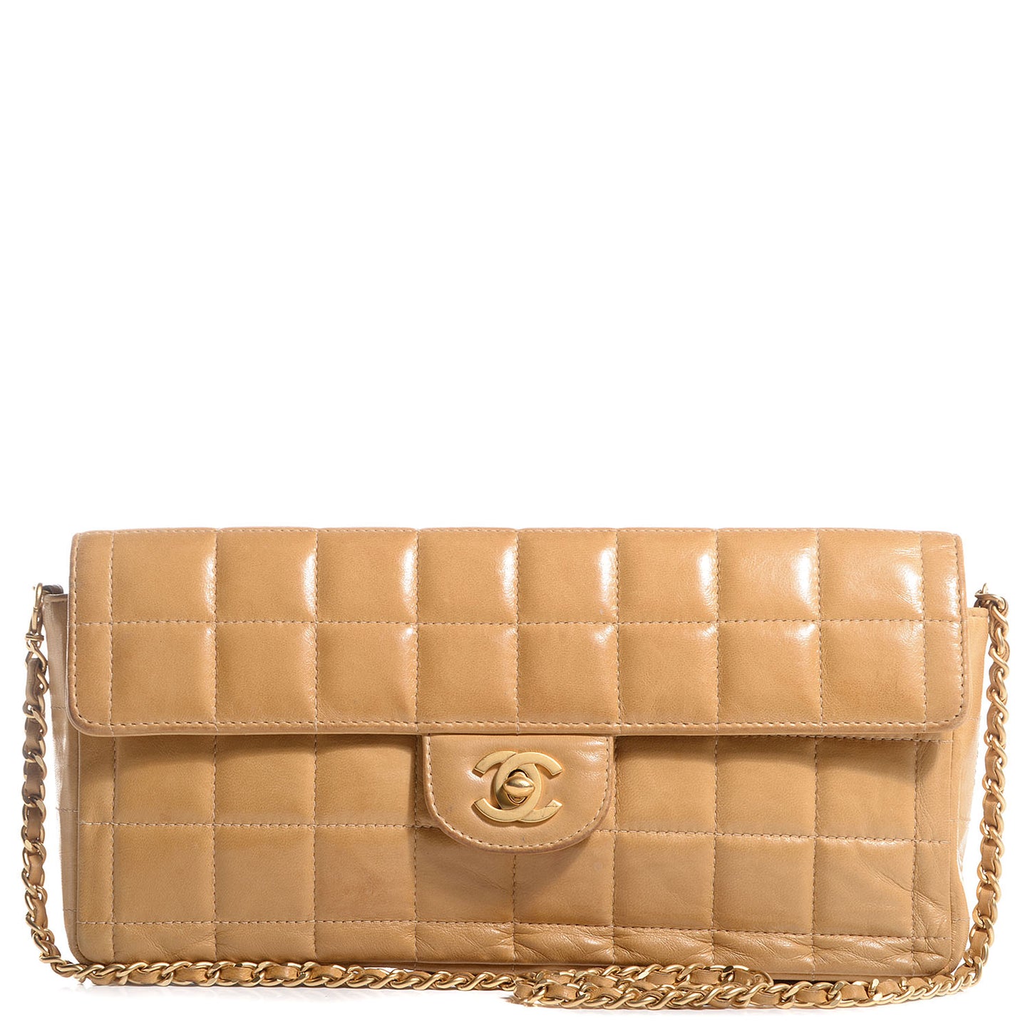 Lambskin East West Chocolate Bar Flap Beige