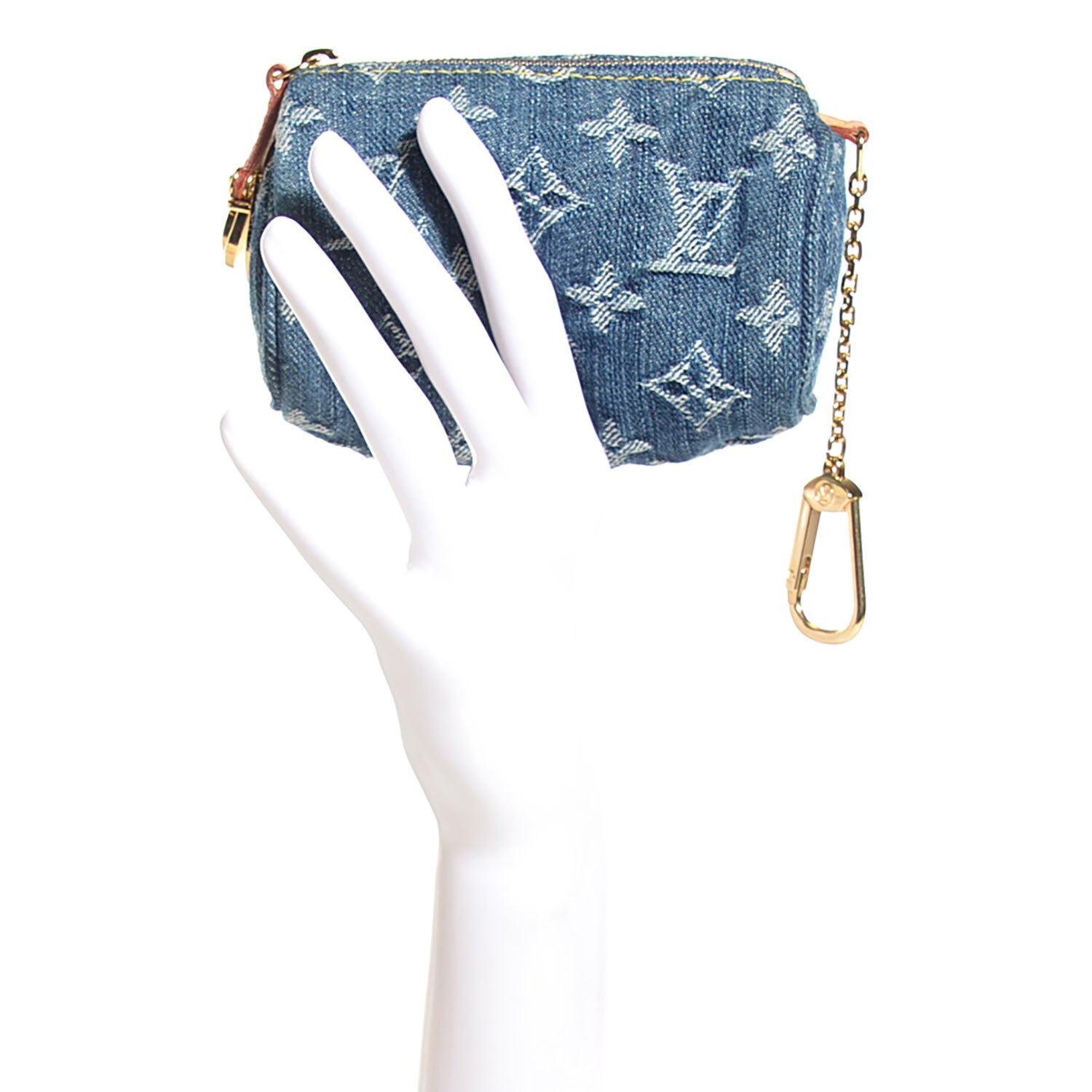 Louis Vuitton Monogram Denim Pochette Speedy PM Key Holder Blue 3 of 7