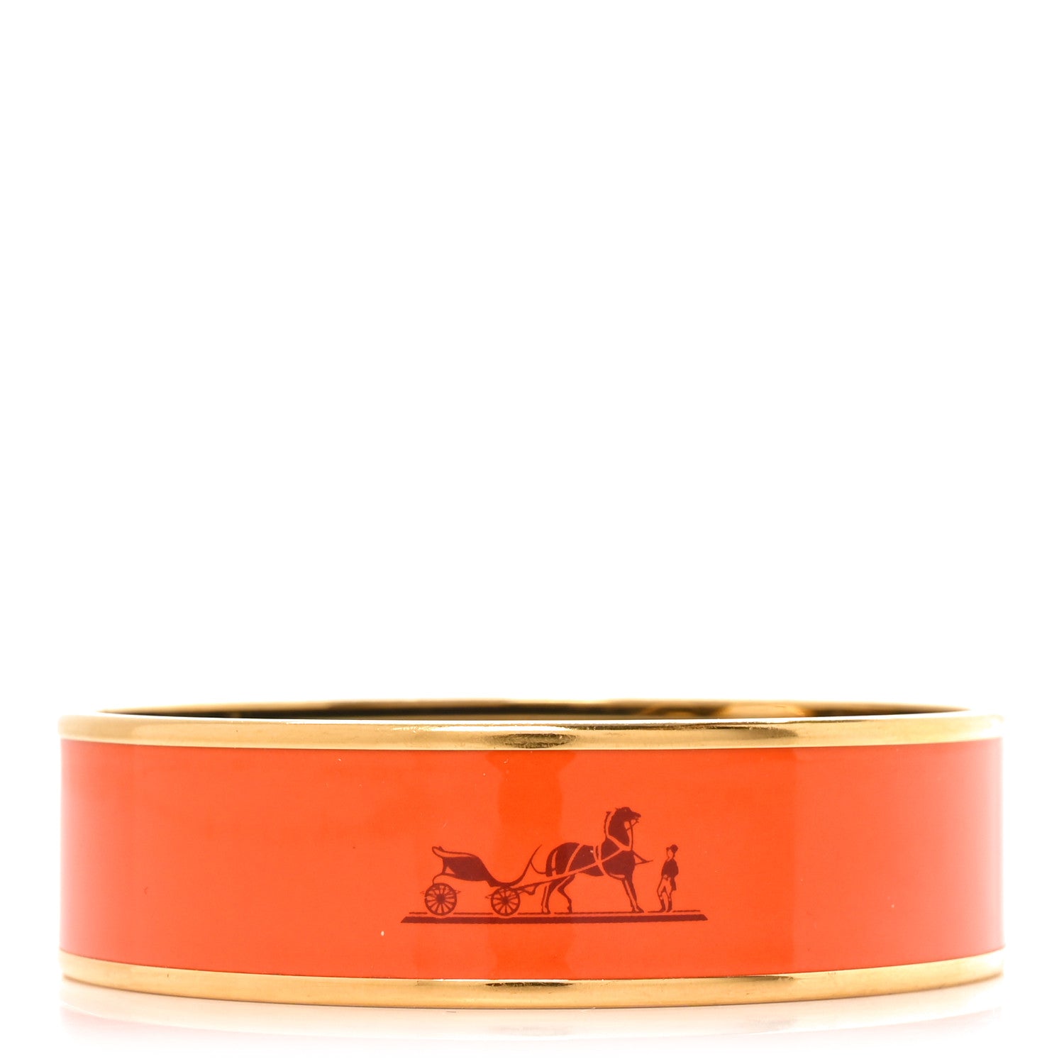 Hermes Enamel Printed Caleche Wide Bracelet Orange 1 of 5
