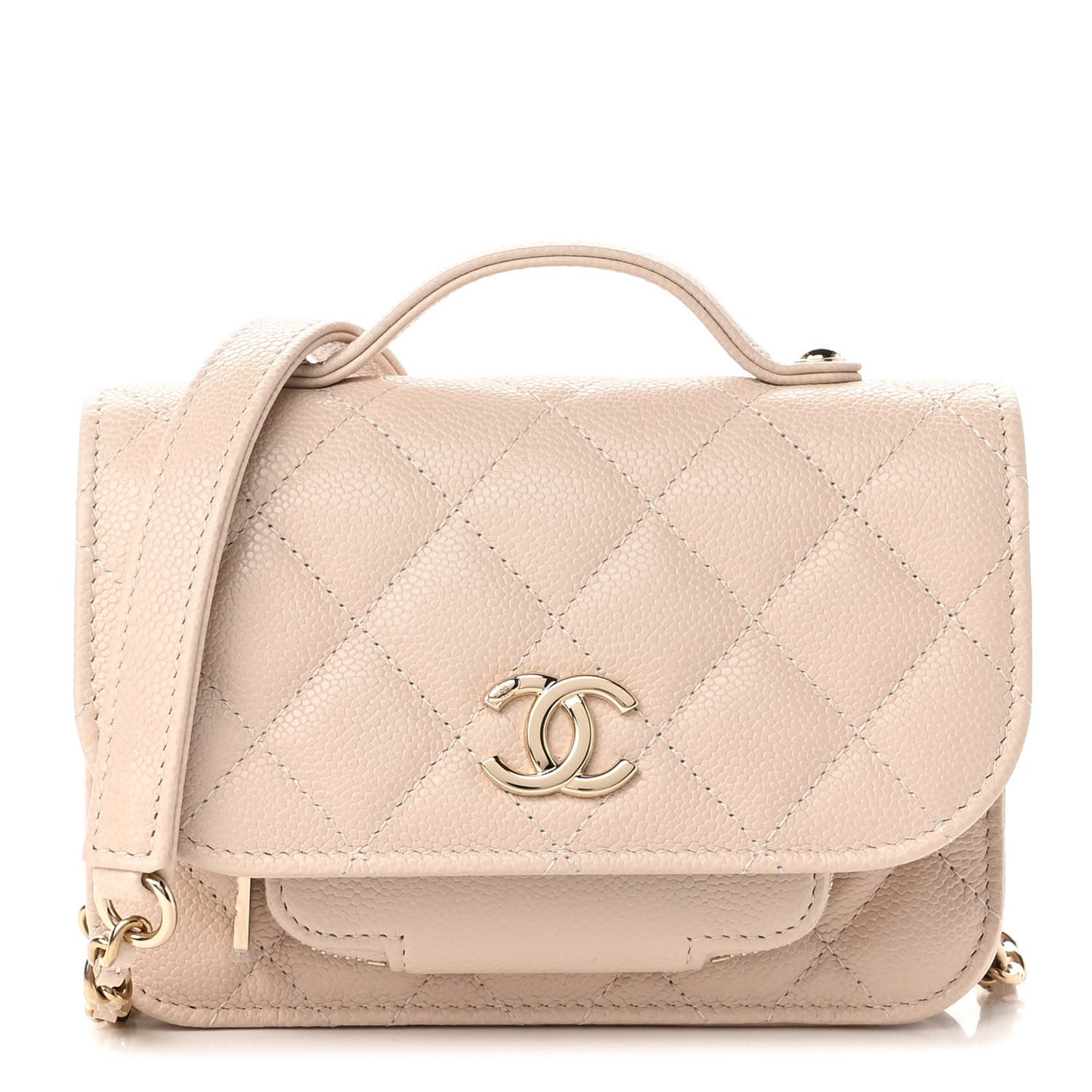 Caviar Quilted Business Affinity Clutch With Chain Flap Beige