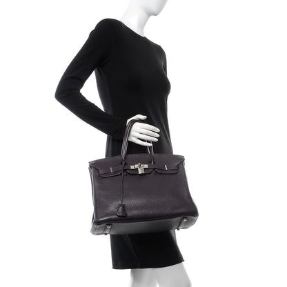 Hermes Taurillon Clemence Birkin 35 Raisin 2 of 36