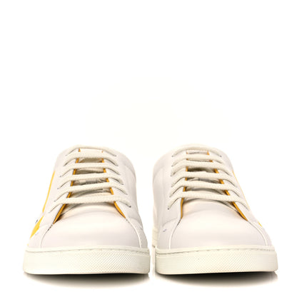Fendi Calfskin Bugs Eye Print Mens Low Top Sneakers 9 White Yellow 2 of 9